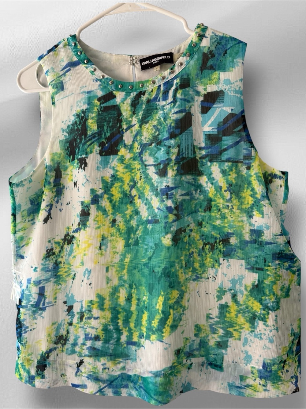 : Karl Lagerfeld Paris Abstract Print Studded Neck Blouse Size M